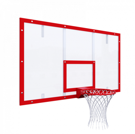 Щит баскетбольный игровой 1800х1050 на раме ОРГСТЕКЛО цвет разметки КРАСНЫЙ